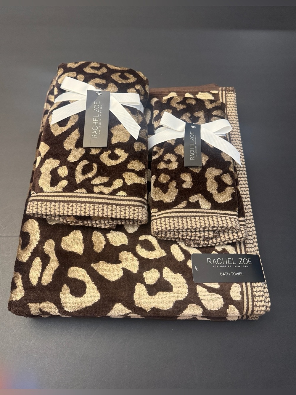 6pc RACHEL ZOE Cheetah Leopard Animal Print Bath Towel Set - Cotton/Viscose